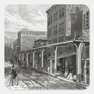 Elevated Railway in Greenwich Street, New York Square Sticker