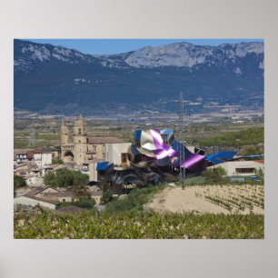 Elevated town view and Hotel Marques de Riscal 2 Poster