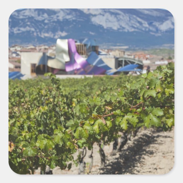 Elevated town view and Hotel Marques de Riscal Square Sticker (Front)
