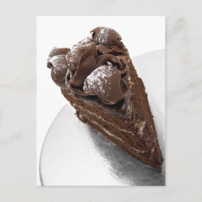 Elevated view of a piece of chocolate cake postcard (Front)
