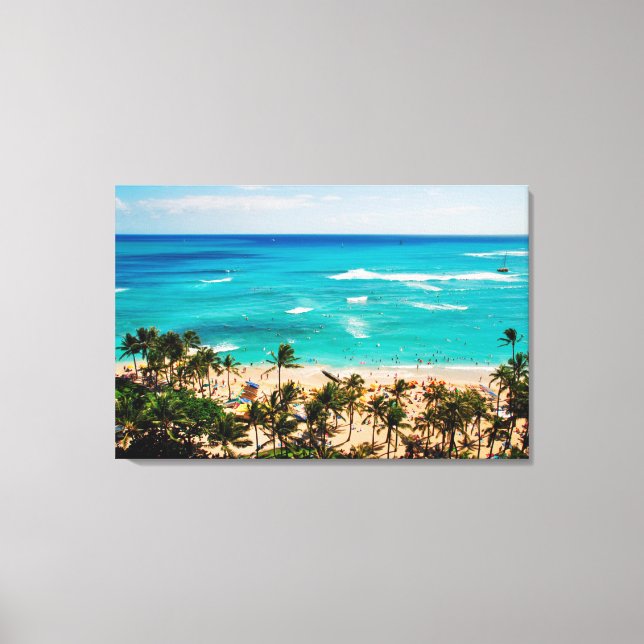 Elevated View Of Waikiki Beach Scene, Honolulu 2 Canvas Print (Front)