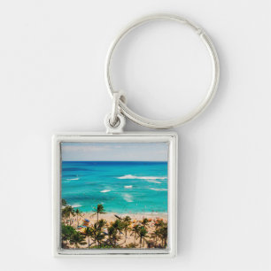 Elevated View Of Waikiki Beach Scene, Honolulu 2 Keychain