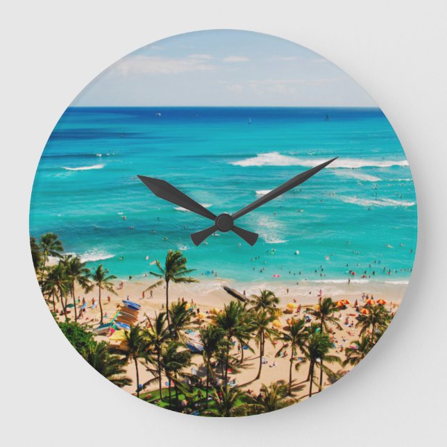 Elevated View Of Waikiki Beach Scene, Honolulu 2 Large Clock (Front)