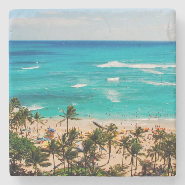 Elevated View Of Waikiki Beach Scene, Honolulu 2 Stone Coaster (Front)