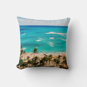 Elevated View Of Waikiki Beach Scene, Honolulu 2 Throw Pillow