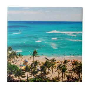 Elevated View Of Waikiki Beach Scene, Honolulu 2 Tile