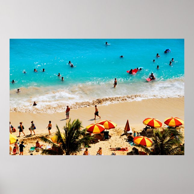 Elevated View Of Waikiki Beach Scene, Honolulu Poster (Front)