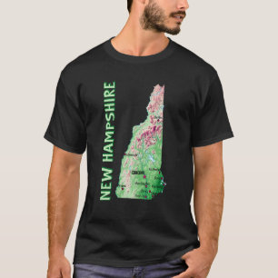 Elevation Map Of New Hampshire State Major Cities T-Shirt