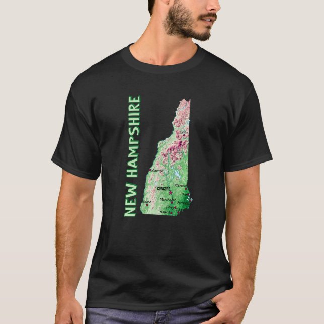Elevation Map Of New Hampshire State Major Cities  T-Shirt (Front)