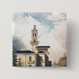 Elevation of an Italian Villa or Hunting Lodge 2 Inch Square Button
