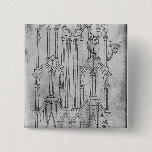 Elevation of the tower of Laon Cathedral 2 Inch Square Button (Front)