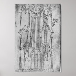 Elevation of the tower of Laon Cathedral Poster