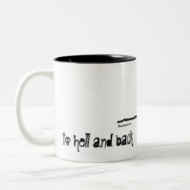 elevation, to hell and back, 146 miles x 2 Two-Tone coffee mug (Left)