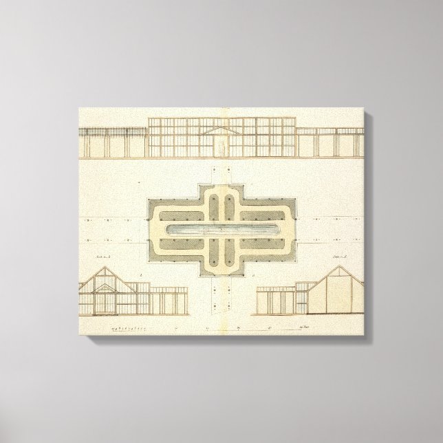 Elevations and ground plan of a glasshouse, from ' canvas print (Front)