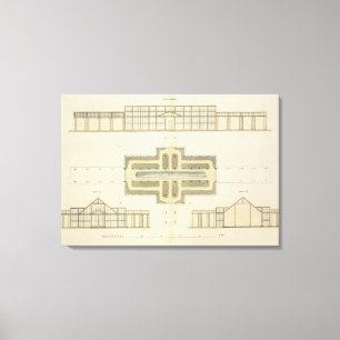 Elevations and ground plan of a glasshouse, from ' canvas print
