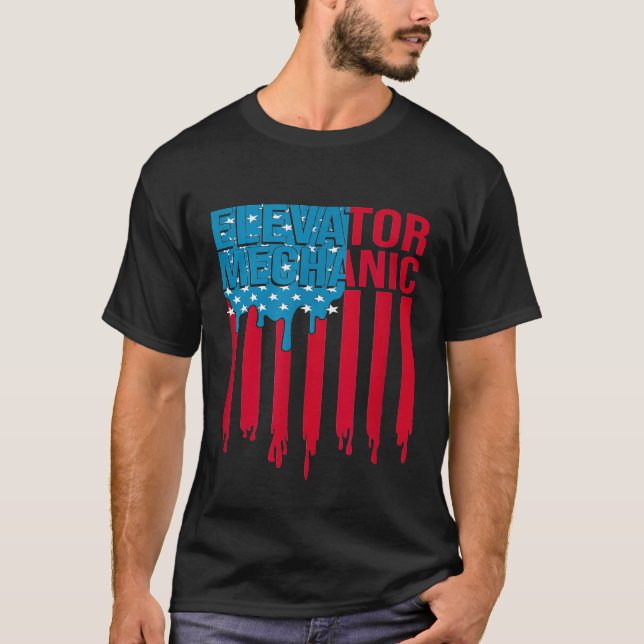 Elevator Mechanic Maintenance Flag Blue Flags Tech T-Shirt (Front)