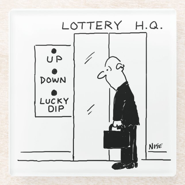 Elevator or Lift in a Lottery Headquarters Cartoon Glass Coaster (Front)