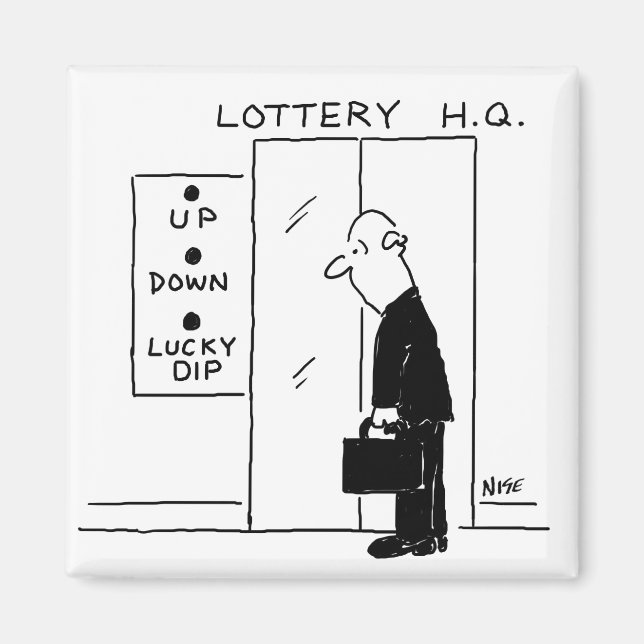 Elevator or Lift in a Lottery Headquarters Cartoon Magnet (Front)