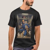Elevator repair man with his cats