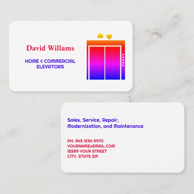 Elevator Service Maintenance Business Card (Front/Back)
