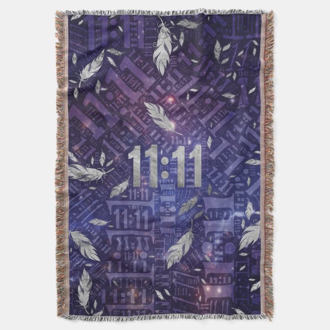 Eleven Eleven Numerology Pattern Angel Feathers #1 Throw Blanket (Front Vertical)