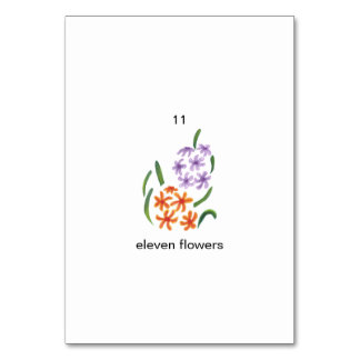 Eleven flowers, custom number flashcards table number