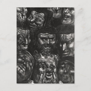 Eleven grotesque faces postcard