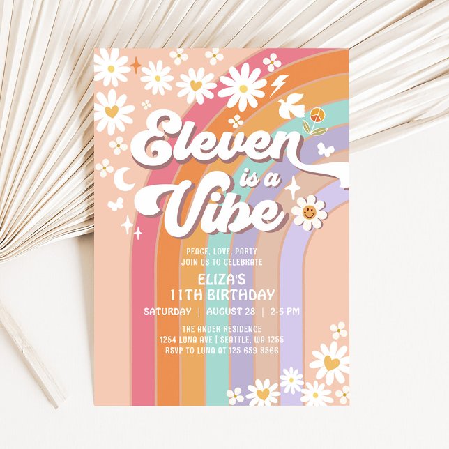 Eleven is a Vibe Daisy Rainbow Groovy Birthday Invitation (Creator Uploaded)