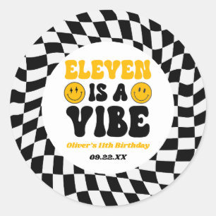 Eleven Is A Vibe Retro 11th Birthday Party Classic Round Sticker