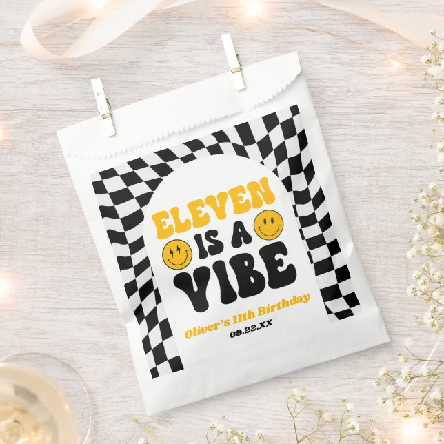 Eleven Is A Vibe Retro 11th Birthday Party Favour Bag (Clipped)