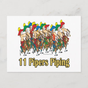 eleven pipers piping  11th day of christmas holiday postcard