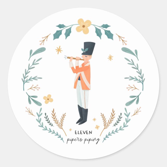 Eleven Pipers Piping 12 Days of Christmas Folk Classic Round Sticker (Front)