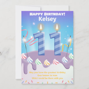 Eleven year old Happy Birthday card personalized