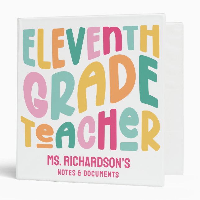 Eleventh Grade Teacher Colourful Typography  Binder (Front/Inside)