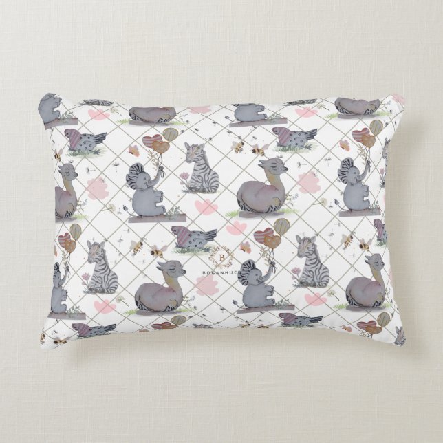 "Eleze Elephant & Polka Hen" Boganhues Accent Pillow (Front)