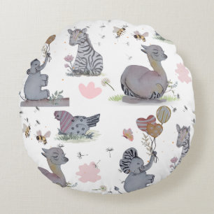 "Eleze Elephant & Polka Hen" Boganhues Blanket Round Pillow