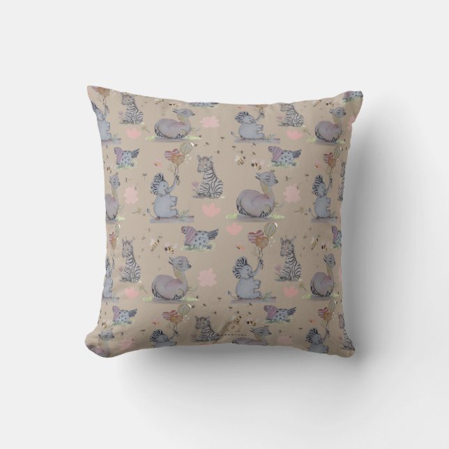 "Eleze Elephant & Polka Hen" Boganhues Throw Pillow (Front)