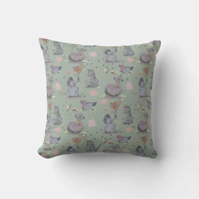 "Eleze Elephant & Polka Hen" Boganhues Throw Pillow (Front)