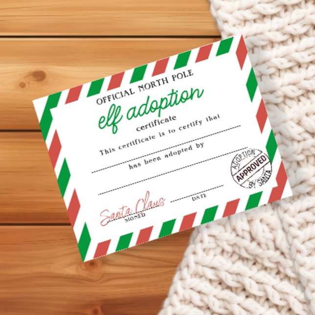 Elf Adoption Certificate Signed by Santa Claus (Elf Adoption Certificate Signed by Santa Claus an 'official' legal adoption document from Ricaso)
