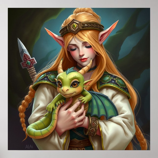 Elf and baby dragon poster (Front)