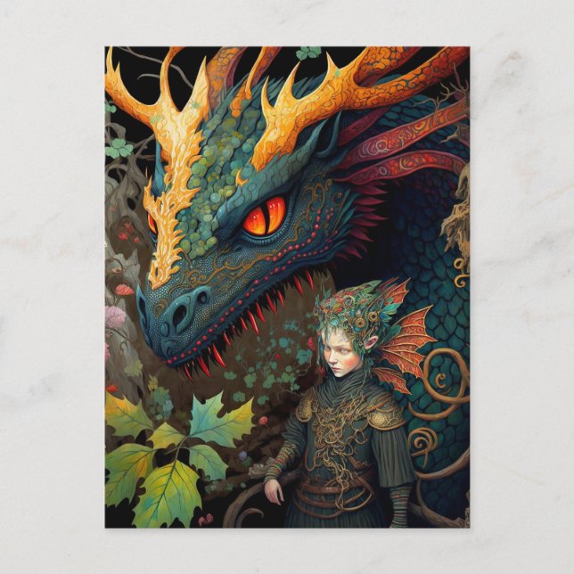 Elf And Dragon Fantasy Art Postcard (Front)