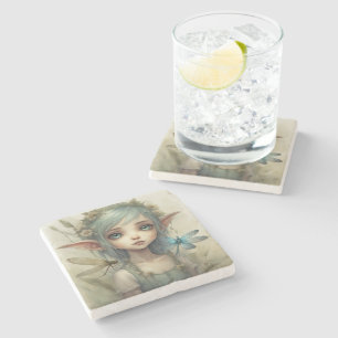 Elf and Dragonfly 4 Stone Coaster