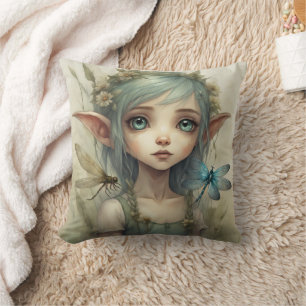 Elf and Dragonfly 4 Throw Pillow