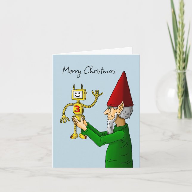 Elf and Robot from Santa's Workshop Christmas Card (Front)