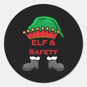 Elf And Safety, Funny Health &amp; Safety Elf Long Classic Round Sticker