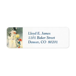 Elf and Snowman Retro Return Address Label