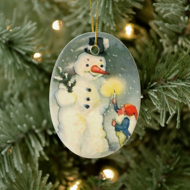 Elf and Snowman Vintage Christmas Ornament (Tree)