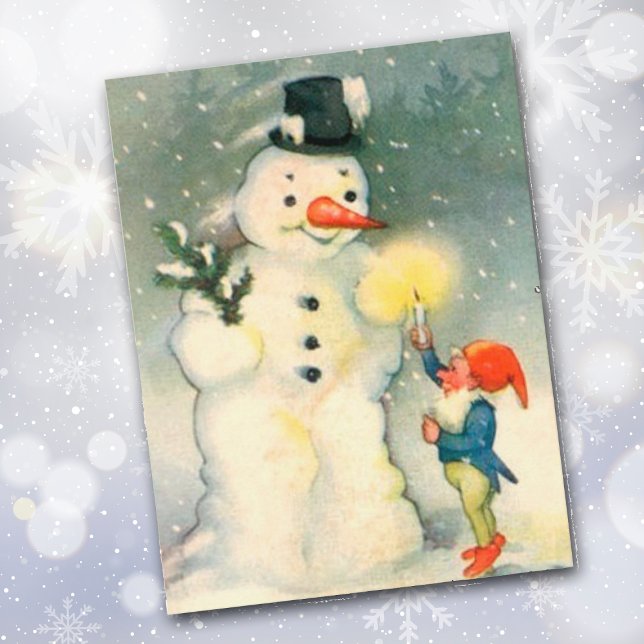 Elf and Snowman Vintage Christmas Postcard (Creator Uploaded)