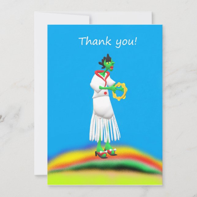 Elf and Tambourine Thank You Card (Front)