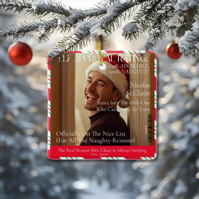 Elf Approval Rating Magazine Boyfriend Ceramic Ornament (Elf Approval Rating Magazine Boyfriend Ceramic Ornament)
